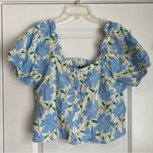 Linen Blend Floral Crop Top